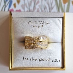 Guiliana NY Gold Statement Ring Size 9 CZ Baguette Wide Band Silver Plated